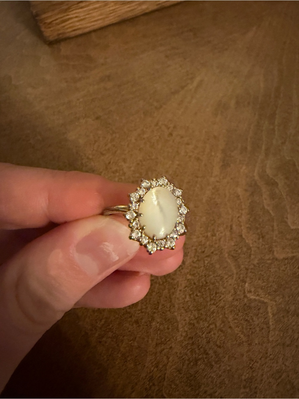Anthropologie Cream Stone Halo Ring with Clear Accents - Women's Jewelry